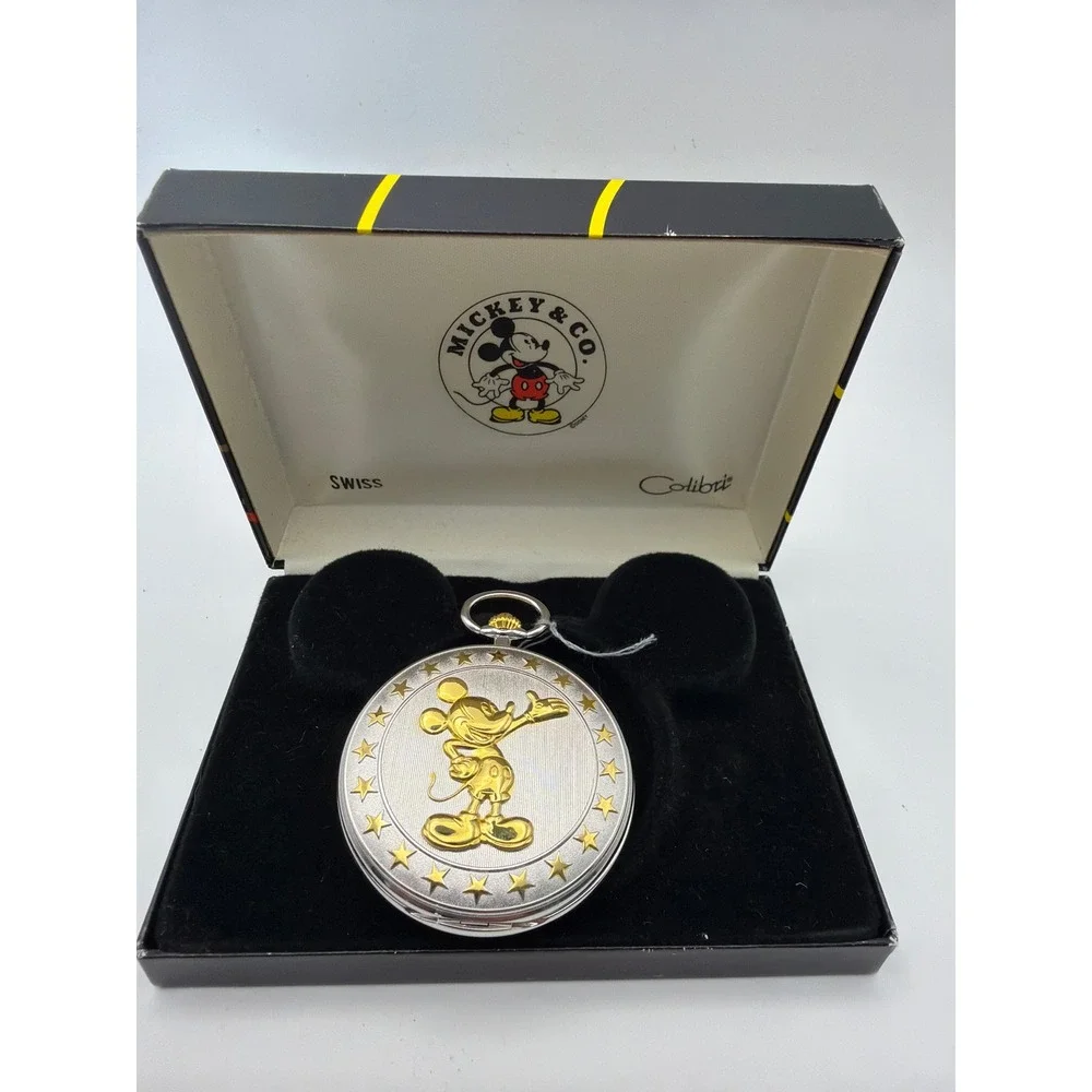 Vintage Mickey Mouse Colibri Pocket Watch Two Tone Swiss Quartz MPW95851W Boxed